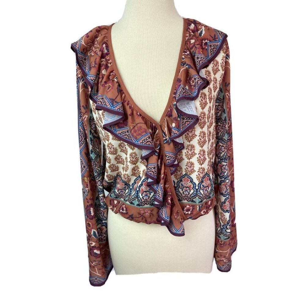 Small Flying Tomato Womens Kimono Wrap Cropped Blouse Top Bell Sleeve Boho